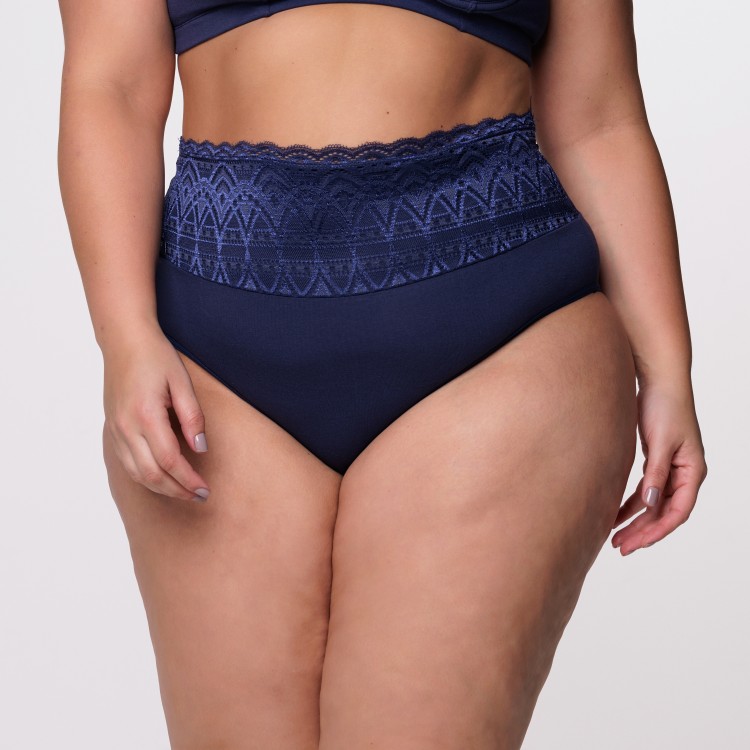 Calcinha Plus Size Algodão Egípcio Barra Renda Forrada na Cor Marinho