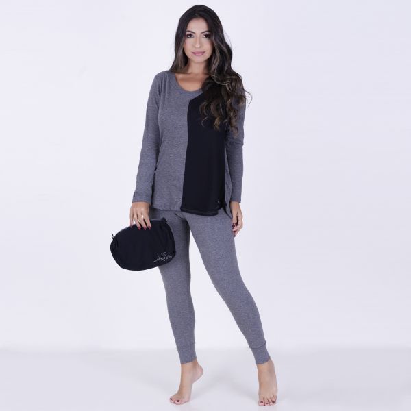 Pijama Algodão Bicolor com Legging cinza com preto