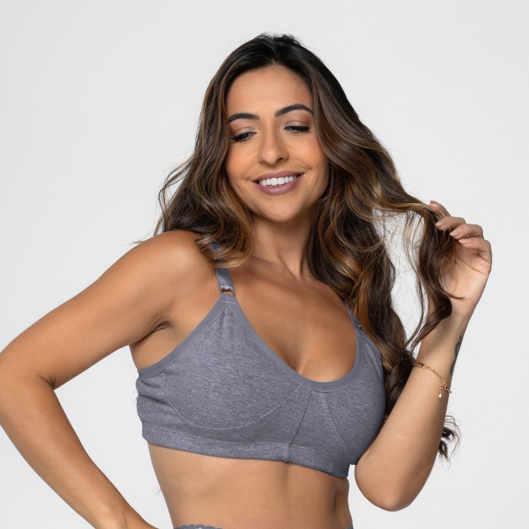 Sutiã em Algodão Egípcio cinza escuro sem Bojo com Alça Reforçada