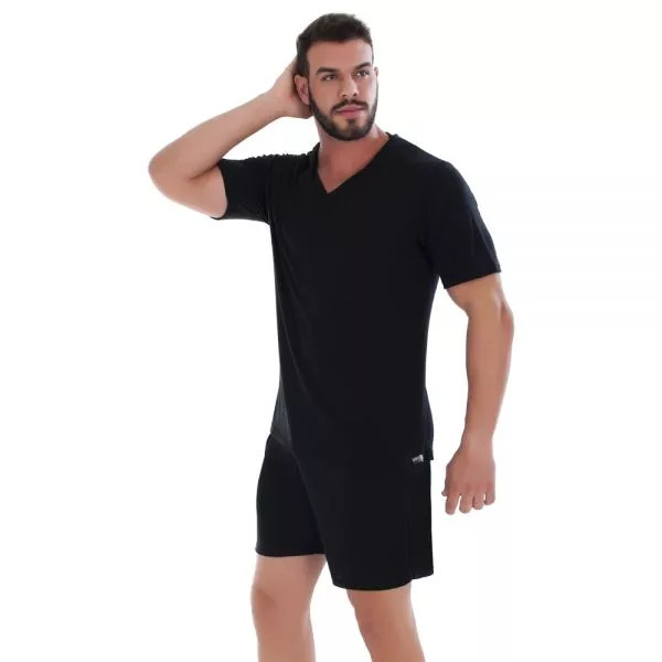 Pijama Masculino Curto Preto em Flamê
